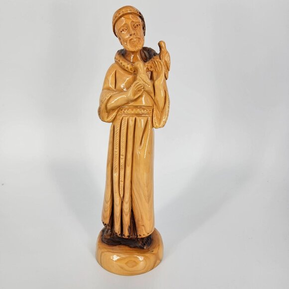 Vintage St. Francis Of Assisi Figurine Hand-Carved Olive Wood Religious Decor - Picture 1 of 12